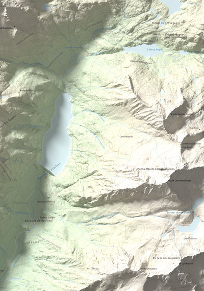 Mapa de relieve de Punta d'Harlé, 2885 m, Alta Ribagorça · Val d'Aran, lámina 100 Cims de Trobart. Detalle de la zona inferior derecha. 70 × 100 cm.
