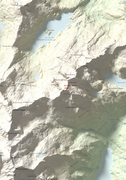 Mapa de relieve de Punta d'Harlé, 2885 m, Alta Ribagorça · Val d'Aran, lámina 100 Cims de Trobart. Detalle de la zona central. 70 × 100 cm.