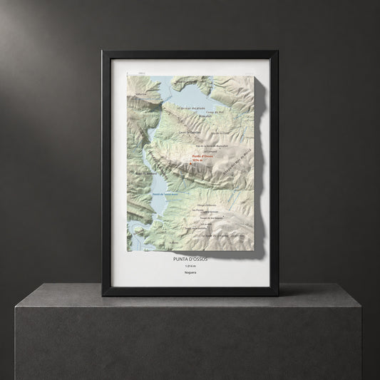Mapa de relieve de Punta d'Ossos, 1014 m, Noguera, lámina 100 Cims de Trobart. Presentación enmarcada. 21 × 30 cm.