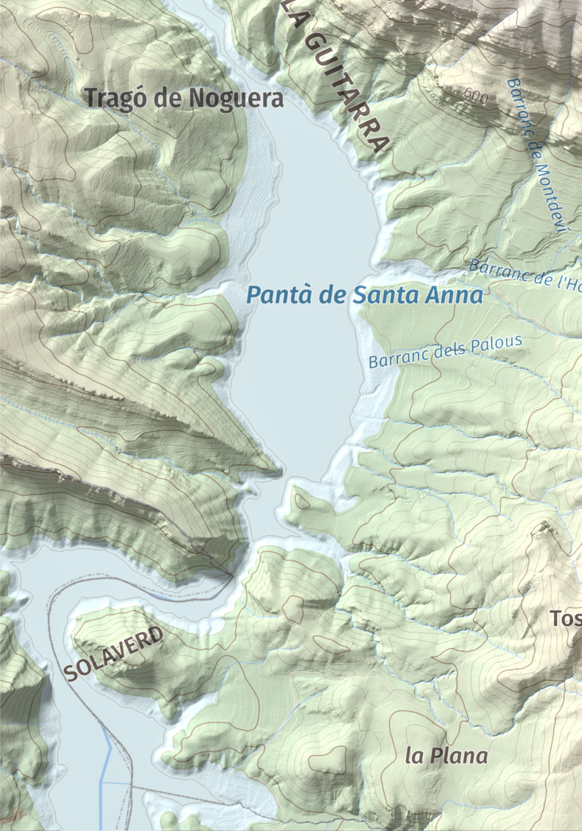 Mapa de relieve de Punta d'Ossos, 1014 m, Noguera, lámina 100 Cims de Trobart. Detalle de la zona inferior izquierda. 21 × 30 cm.
