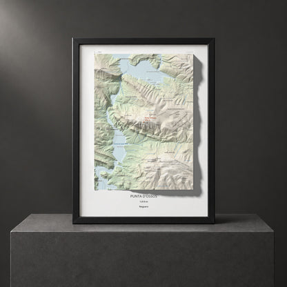 Mapa de relieve de Punta d'Ossos, 1014 m, Noguera, lámina 100 Cims de Trobart. Presentación enmarcada. 30 × 40 cm.