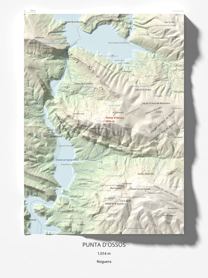 Mapa de relieve de Punta d'Ossos, 1014 m, Noguera, lámina 100 Cims de Trobart 30 × 40 cm.