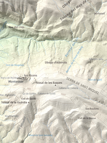 Mapa de relieve de Punta d'Ossos, 1014 m, Noguera, lámina 100 Cims de Trobart. Detalle de la zona inferior derecha. 30 × 40 cm.
