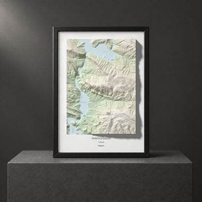 Mapa de relieve de Punta d'Ossos, 1014 m, Noguera, lámina 100 Cims de Trobart. Presentación enmarcada. 50 × 70 cm.