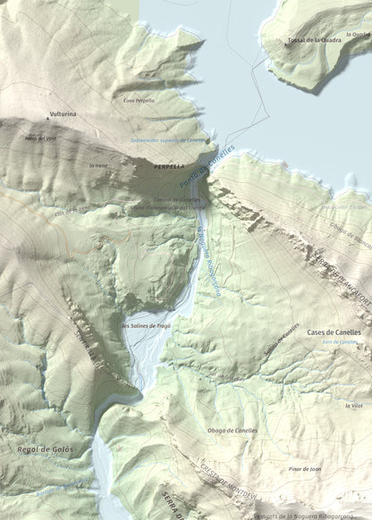 Mapa de relieve de Punta d'Ossos, 1014 m, Noguera, lámina 100 Cims de Trobart. Detalle de la zona superior izquierda. 50 × 70 cm.