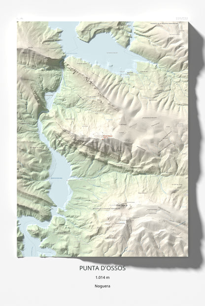 Mapa de relieve de Punta d'Ossos, 1014 m, Noguera, lámina 100 Cims de Trobart 61 × 91 cm.