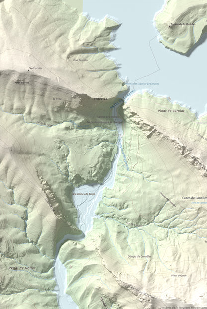 Mapa de relieve de Punta d'Ossos, 1014 m, Noguera, lámina 100 Cims de Trobart. Detalle de la zona superior izquierda. 61 × 91 cm.