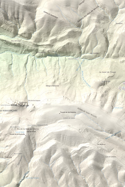 Mapa de relieve de Punta d'Ossos, 1014 m, Noguera, lámina 100 Cims de Trobart. Detalle de la zona inferior derecha. 61 × 91 cm.