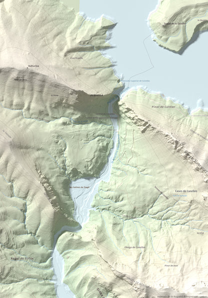 Mapa de relieve de Punta d'Ossos, 1014 m, Noguera, lámina 100 Cims de Trobart. Detalle de la zona superior izquierda. 70 × 100 cm.