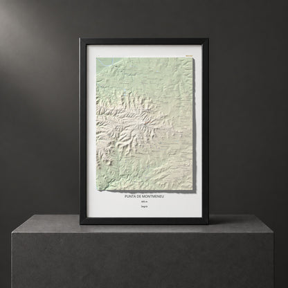 Mapa de relieve de Punta de Montmeneu, 495 m, Segrià, lámina 100 Cims de Trobart. Presentación enmarcada. 61 × 91 cm.