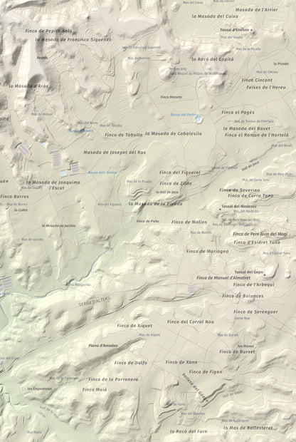 Mapa de relieve de Punta de Montmeneu, 495 m, Segrià, lámina 100 Cims de Trobart. Detalle de la zona inferior derecha. 61 × 91 cm.