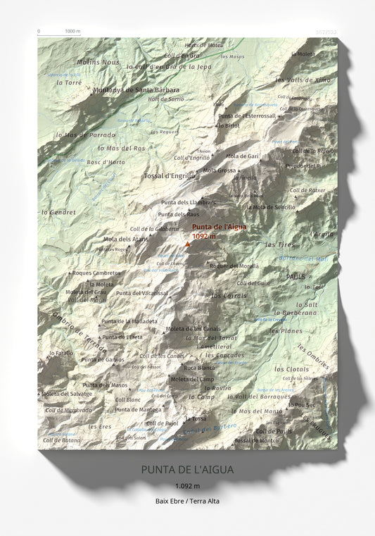 Mapa de relieve de Punta de l'Aigua, 1092 m, Baix Ebre · Terra Alta, lámina 100 Cims de Trobart 21 × 30 cm.