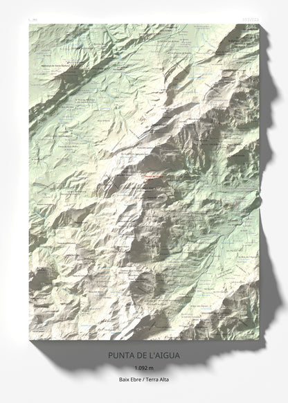 Mapa de relieve de Punta de l'Aigua, 1092 m, Baix Ebre · Terra Alta, lámina 100 Cims de Trobart 50 × 70 cm.