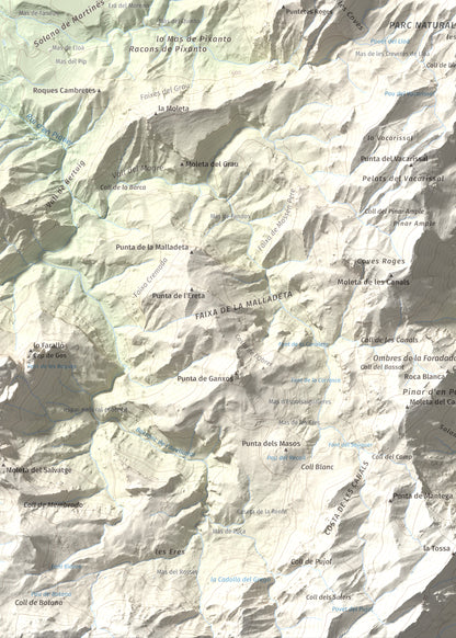Mapa de relieve de Punta de l'Aigua, 1092 m, Baix Ebre · Terra Alta, lámina 100 Cims de Trobart. Detalle de la zona inferior izquierda. 50 × 70 cm.