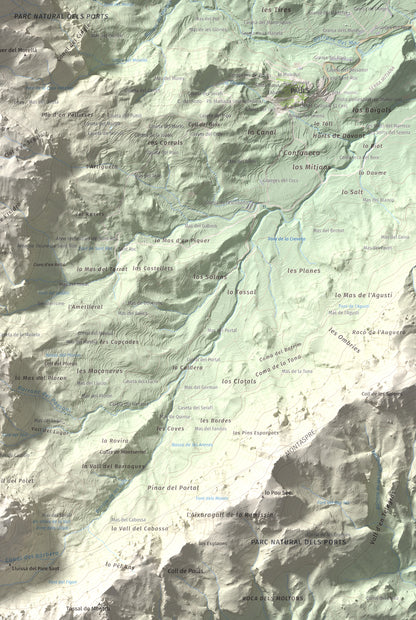 Mapa de relieve de Punta de l'Aigua, 1092 m, Baix Ebre · Terra Alta, lámina 100 Cims de Trobart. Detalle de la zona inferior derecha. 61 × 91 cm.