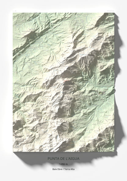 Mapa de relieve de Punta de l'Aigua, 1092 m, Baix Ebre · Terra Alta, lámina 100 Cims de Trobart 70 × 100 cm.
