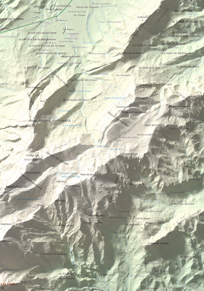 Mapa de relieve de Punta de l'Aigua, 1092 m, Baix Ebre · Terra Alta, lámina 100 Cims de Trobart. Detalle de la zona superior derecha. 70 × 100 cm.