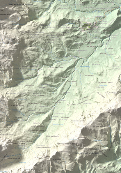 Mapa de relieve de Punta de l'Aigua, 1092 m, Baix Ebre · Terra Alta, lámina 100 Cims de Trobart. Detalle de la zona inferior derecha. 70 × 100 cm.