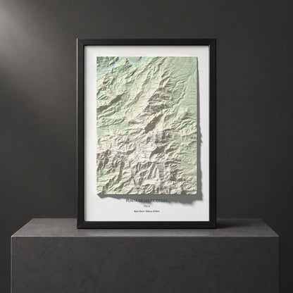 Mapa de relieve de Punta de les Picòssies, 772 m, Baix Ebre · Ribera d'Ebre, lámina 100 Cims de Trobart. Presentación enmarcada. 50 × 70 cm.