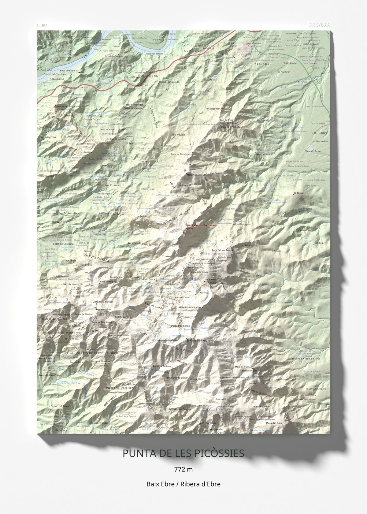 Mapa de relieve de Punta de les Picòssies, 772 m, Baix Ebre · Ribera d'Ebre, lámina 100 Cims de Trobart 50 × 70 cm.