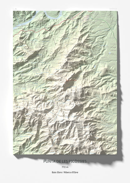 Mapa de relieve de Punta de les Picòssies, 772 m, Baix Ebre · Ribera d'Ebre, lámina 100 Cims de Trobart 50 × 70 cm.