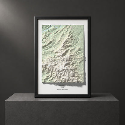 Mapa de relieve de Punta de les Picòssies, 772 m, Baix Ebre · Ribera d'Ebre, lámina 100 Cims de Trobart. Presentación enmarcada. 61 × 91 cm.