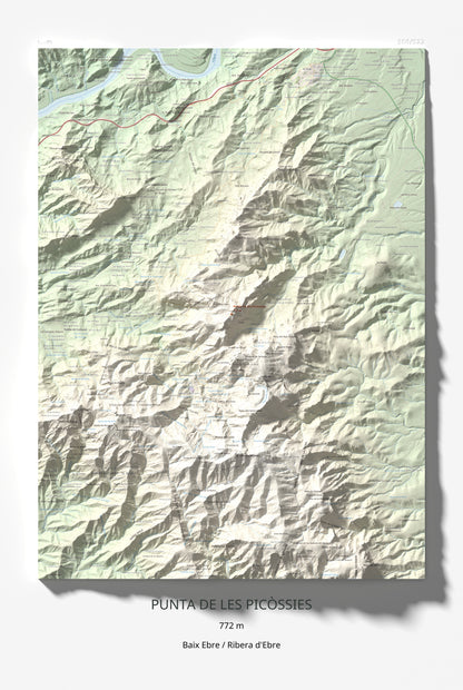Mapa de relieve de Punta de les Picòssies, 772 m, Baix Ebre · Ribera d'Ebre, lámina 100 Cims de Trobart 61 × 91 cm.
