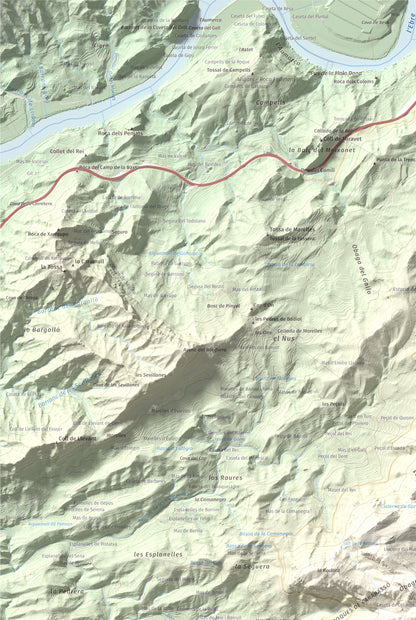 Mapa de relieve de Punta de les Picòssies, 772 m, Baix Ebre · Ribera d'Ebre, lámina 100 Cims de Trobart. Detalle de la zona superior izquierda. 61 × 91 cm.