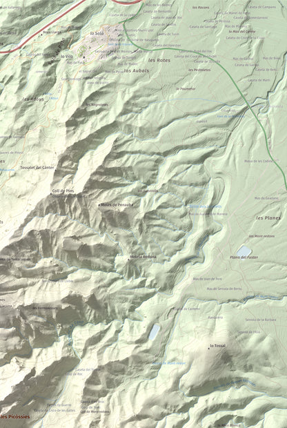 Mapa de relieve de Punta de les Picòssies, 772 m, Baix Ebre · Ribera d'Ebre, lámina 100 Cims de Trobart. Detalle de la zona superior derecha. 61 × 91 cm.
