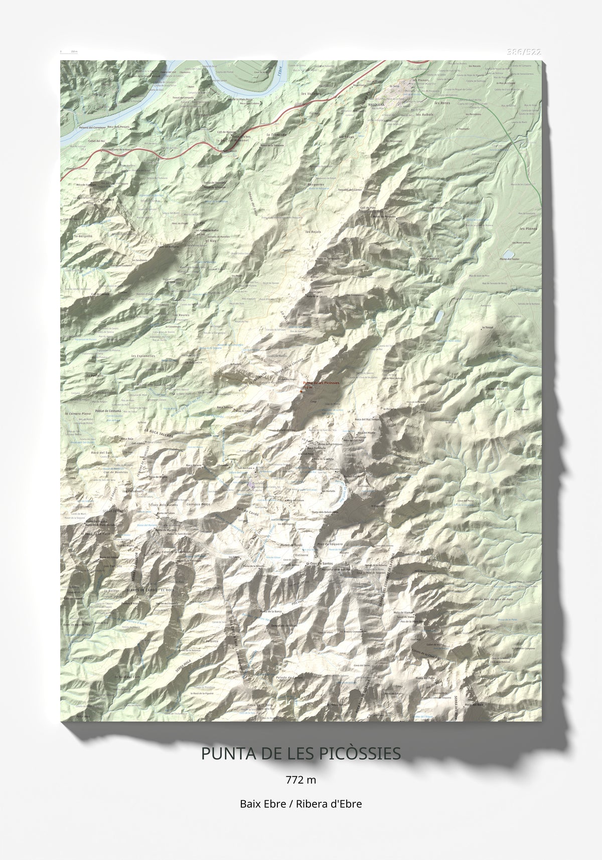 Mapa de relieve de Punta de les Picòssies, 772 m, Baix Ebre · Ribera d'Ebre, lámina 100 Cims de Trobart 70 × 100 cm.