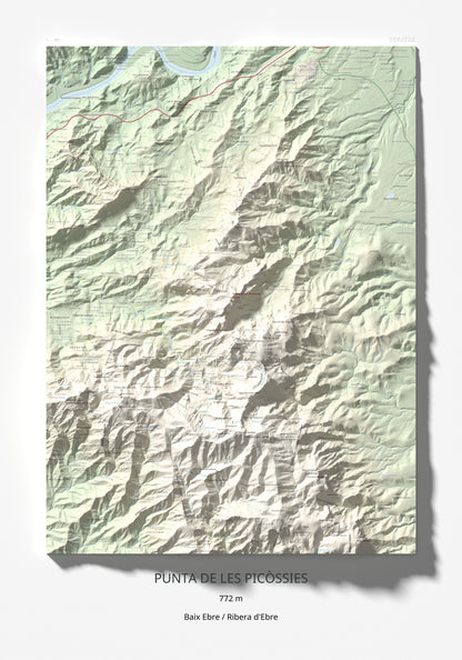 Mapa de relieve de Punta de les Picòssies, 772 m, Baix Ebre · Ribera d'Ebre, lámina 100 Cims de Trobart 70 × 100 cm.