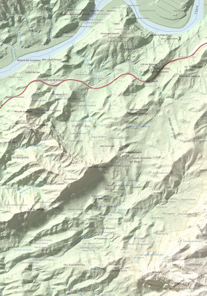 Mapa de relieve de Punta de les Picòssies, 772 m, Baix Ebre · Ribera d'Ebre, lámina 100 Cims de Trobart. Detalle de la zona superior izquierda. 70 × 100 cm.