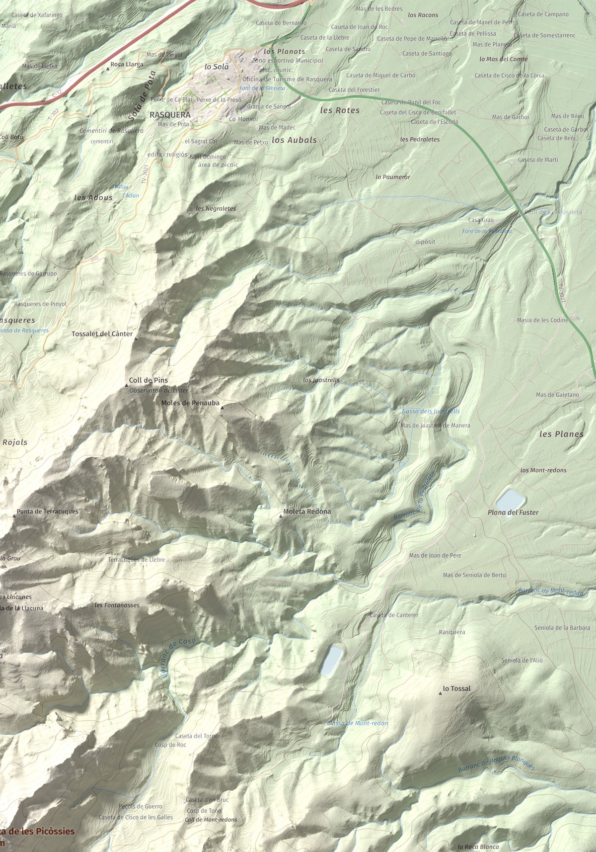 Mapa de relieve de Punta de les Picòssies, 772 m, Baix Ebre · Ribera d'Ebre, lámina 100 Cims de Trobart. Detalle de la zona superior derecha. 70 × 100 cm.