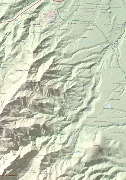 Mapa de relieve de Punta de les Picòssies, 772 m, Baix Ebre · Ribera d'Ebre, lámina 100 Cims de Trobart. Detalle de la zona superior derecha. 70 × 100 cm.
