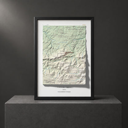 Mapa de relieve de Punta del Curull, 1022 m, Conca de Barberà · Garrigues, lámina 100 Cims de Trobart. Presentación enmarcada. 21 × 30 cm.