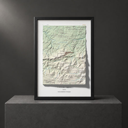 Mapa de relieve de Punta del Curull, 1022 m, Conca de Barberà · Garrigues, lámina 100 Cims de Trobart. Presentación enmarcada. 21 × 30 cm.