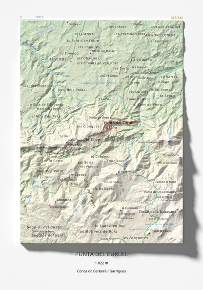 Mapa de relieve de Punta del Curull, 1022 m, Conca de Barberà · Garrigues, lámina 100 Cims de Trobart 21 × 30 cm.