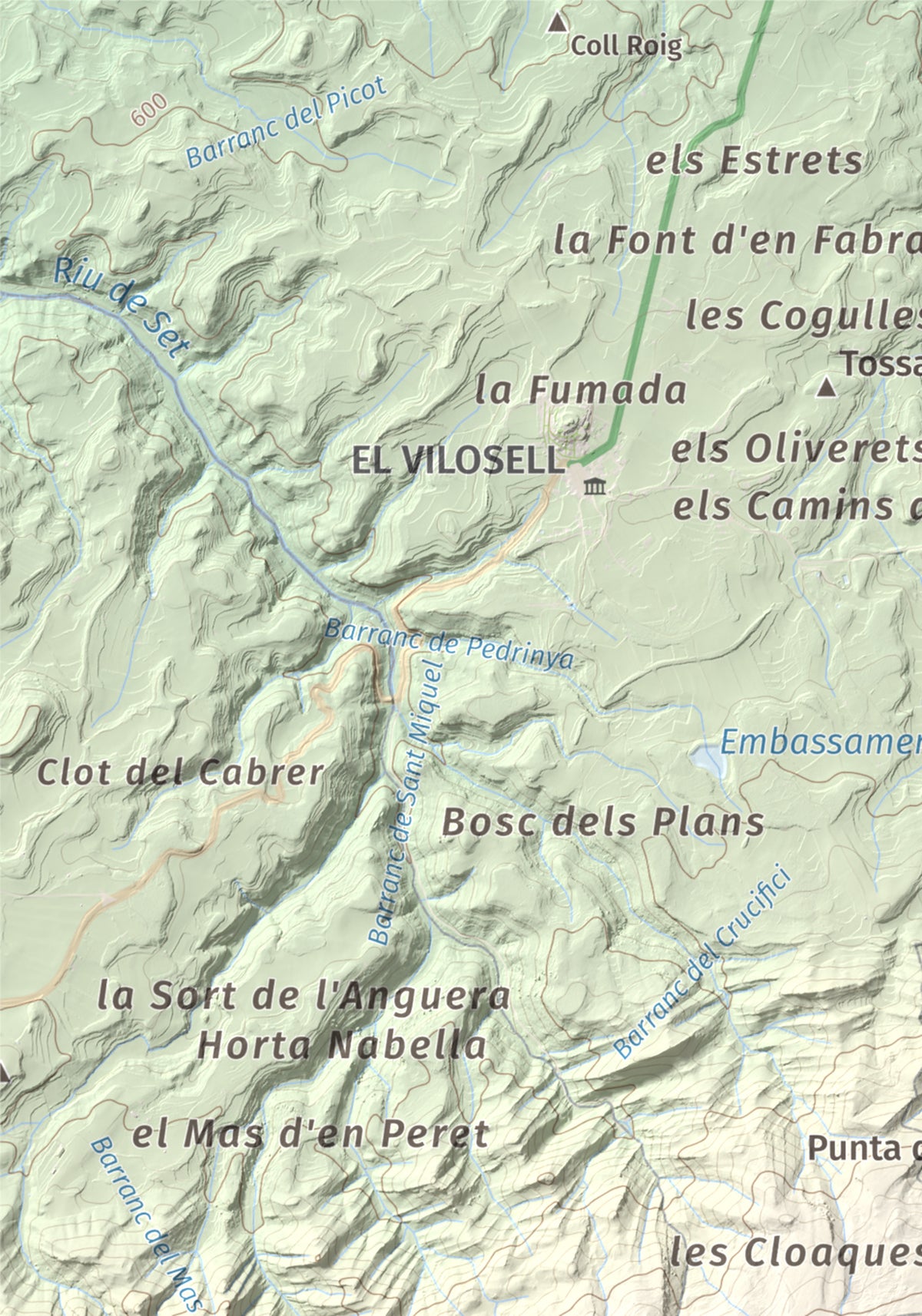 Mapa de relieve de Punta del Curull, 1022 m, Conca de Barberà · Garrigues, lámina 100 Cims de Trobart. Detalle de la zona superior izquierda. 21 × 30 cm.
