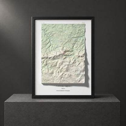 Mapa de relieve de Punta del Curull, 1022 m, Conca de Barberà · Garrigues, lámina 100 Cims de Trobart. Presentación enmarcada. 30 × 40 cm.