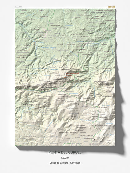 Mapa de relieve de Punta del Curull, 1022 m, Conca de Barberà · Garrigues, lámina 100 Cims de Trobart 30 × 40 cm.