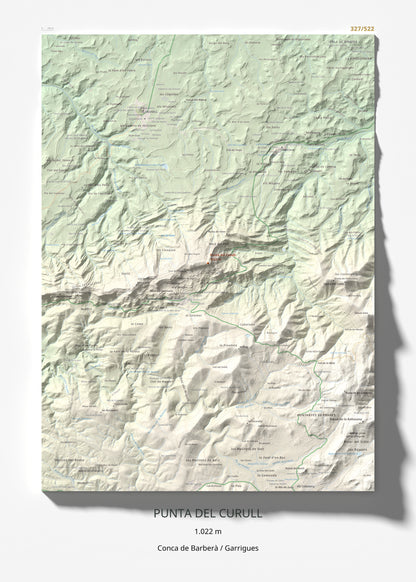 Mapa de relieve de Punta del Curull, 1022 m, Conca de Barberà · Garrigues, lámina 100 Cims de Trobart 50 × 70 cm.