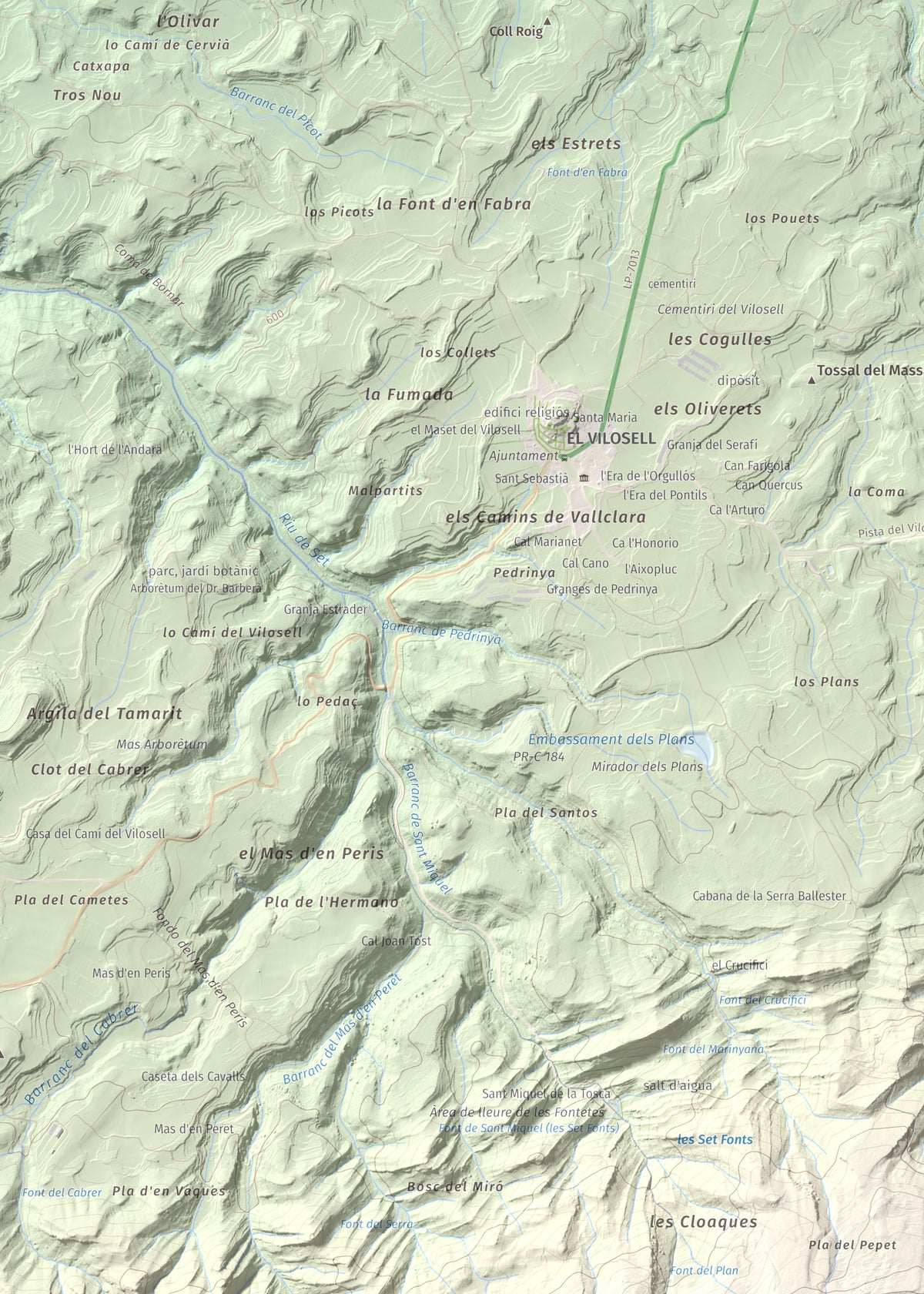 Mapa de relieve de Punta del Curull, 1022 m, Conca de Barberà · Garrigues, lámina 100 Cims de Trobart. Detalle de la zona superior izquierda. 50 × 70 cm.