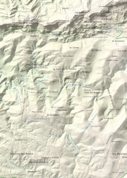 Mapa de relieve de Punta del Curull, 1022 m, Conca de Barberà · Garrigues, lámina 100 Cims de Trobart. Detalle de la zona inferior izquierda. 50 × 70 cm.