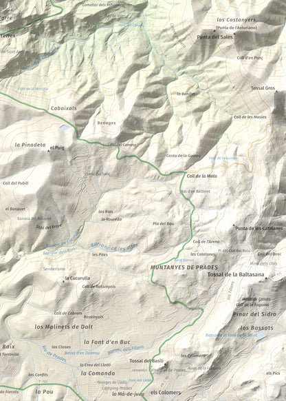 Mapa de relieve de Punta del Curull, 1022 m, Conca de Barberà · Garrigues, lámina 100 Cims de Trobart. Detalle de la zona inferior derecha. 50 × 70 cm.