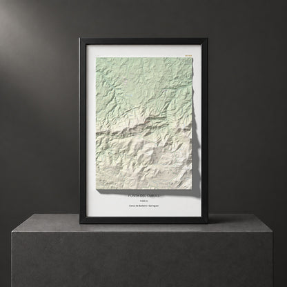 Mapa de relieve de Punta del Curull, 1022 m, Conca de Barberà · Garrigues, lámina 100 Cims de Trobart. Presentación enmarcada. 61 × 91 cm.