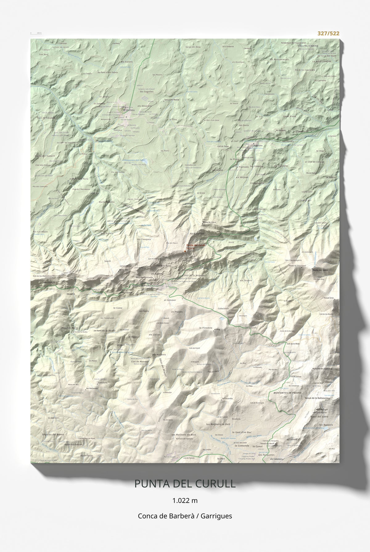 Mapa de relieve de Punta del Curull, 1022 m, Conca de Barberà · Garrigues, lámina 100 Cims de Trobart 61 × 91 cm.