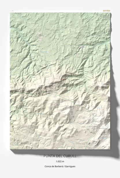 Mapa de relieve de Punta del Curull, 1022 m, Conca de Barberà · Garrigues, lámina 100 Cims de Trobart 61 × 91 cm.