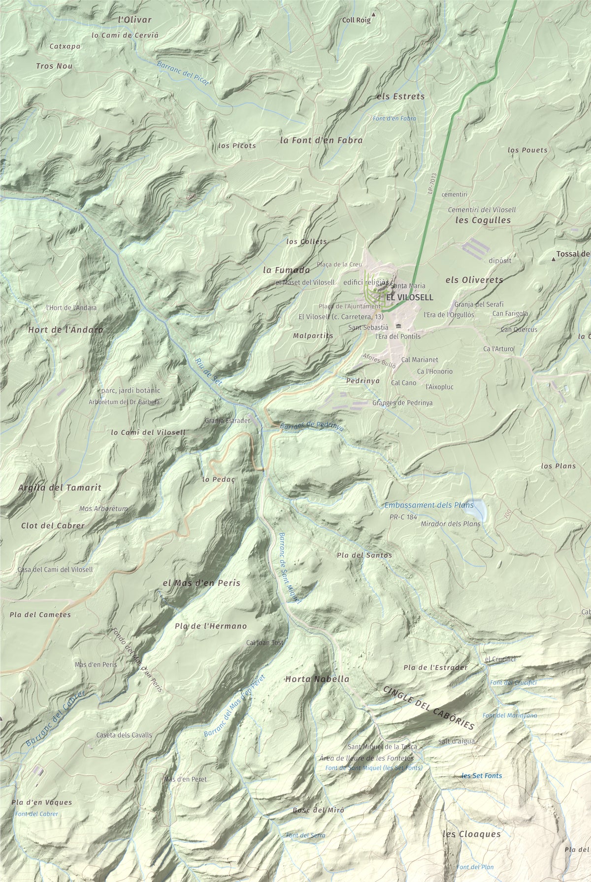 Mapa de relieve de Punta del Curull, 1022 m, Conca de Barberà · Garrigues, lámina 100 Cims de Trobart. Detalle de la zona superior izquierda. 61 × 91 cm.