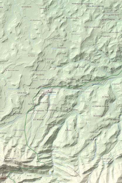 Mapa de relieve de Punta del Curull, 1022 m, Conca de Barberà · Garrigues, lámina 100 Cims de Trobart. Detalle de la zona superior derecha. 61 × 91 cm.