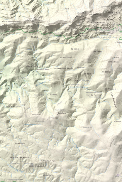 Mapa de relieve de Punta del Curull, 1022 m, Conca de Barberà · Garrigues, lámina 100 Cims de Trobart. Detalle de la zona inferior izquierda. 61 × 91 cm.